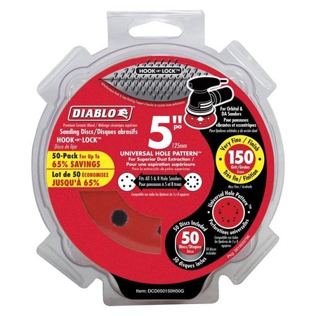 Diablo 5 in. Ceramic Blend Hook and Lock Sanding Disc 150 Grit Very Fine 50 pk DCD050150H50G